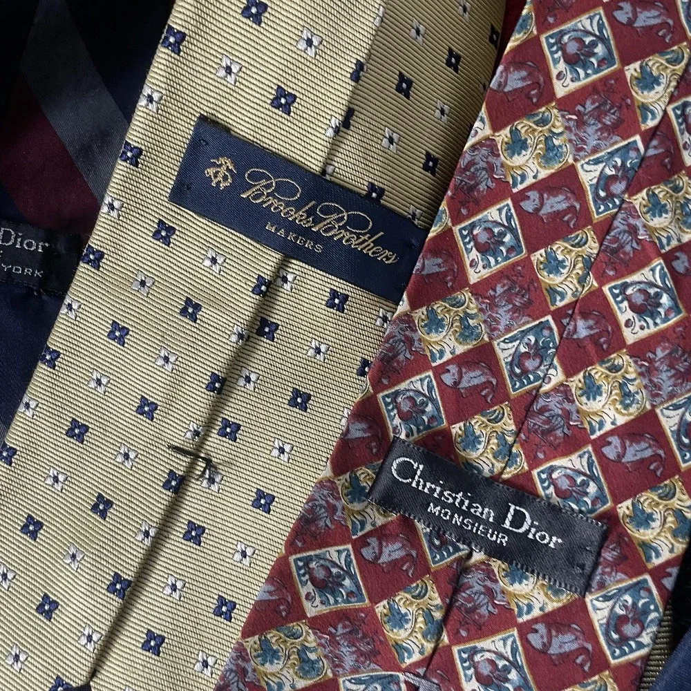 Designer Tie Lot Christian Dior Brooks Brothers Mens One Size Multicolor Silk